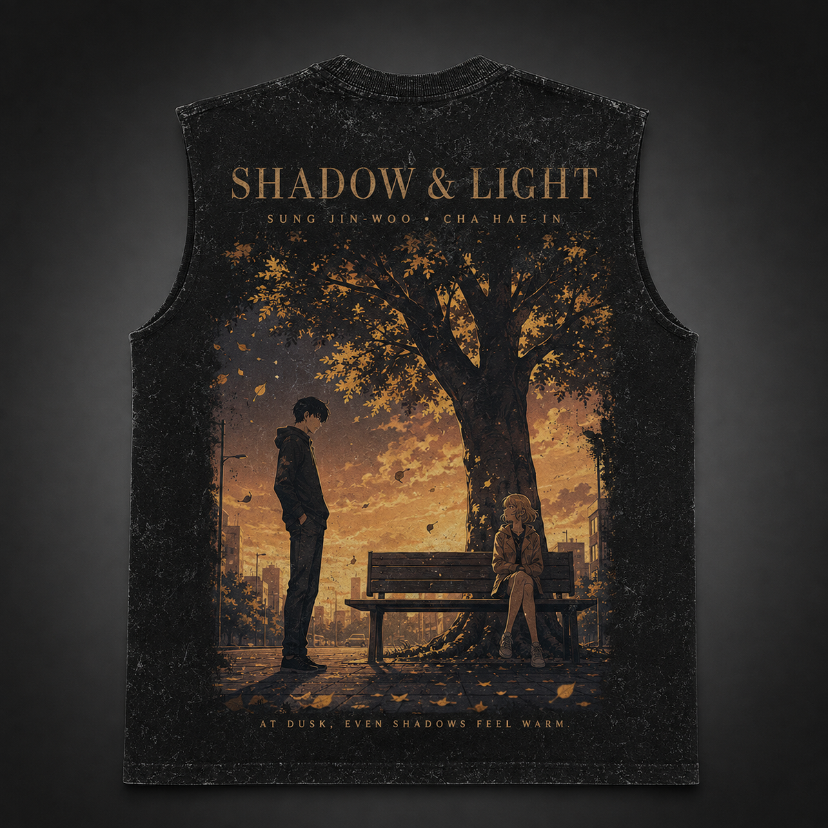 Sung Jin-Woo & Cha Hae-In Solo Leveling Anime Tank Top - Shadow And Light Acid Wash Vest