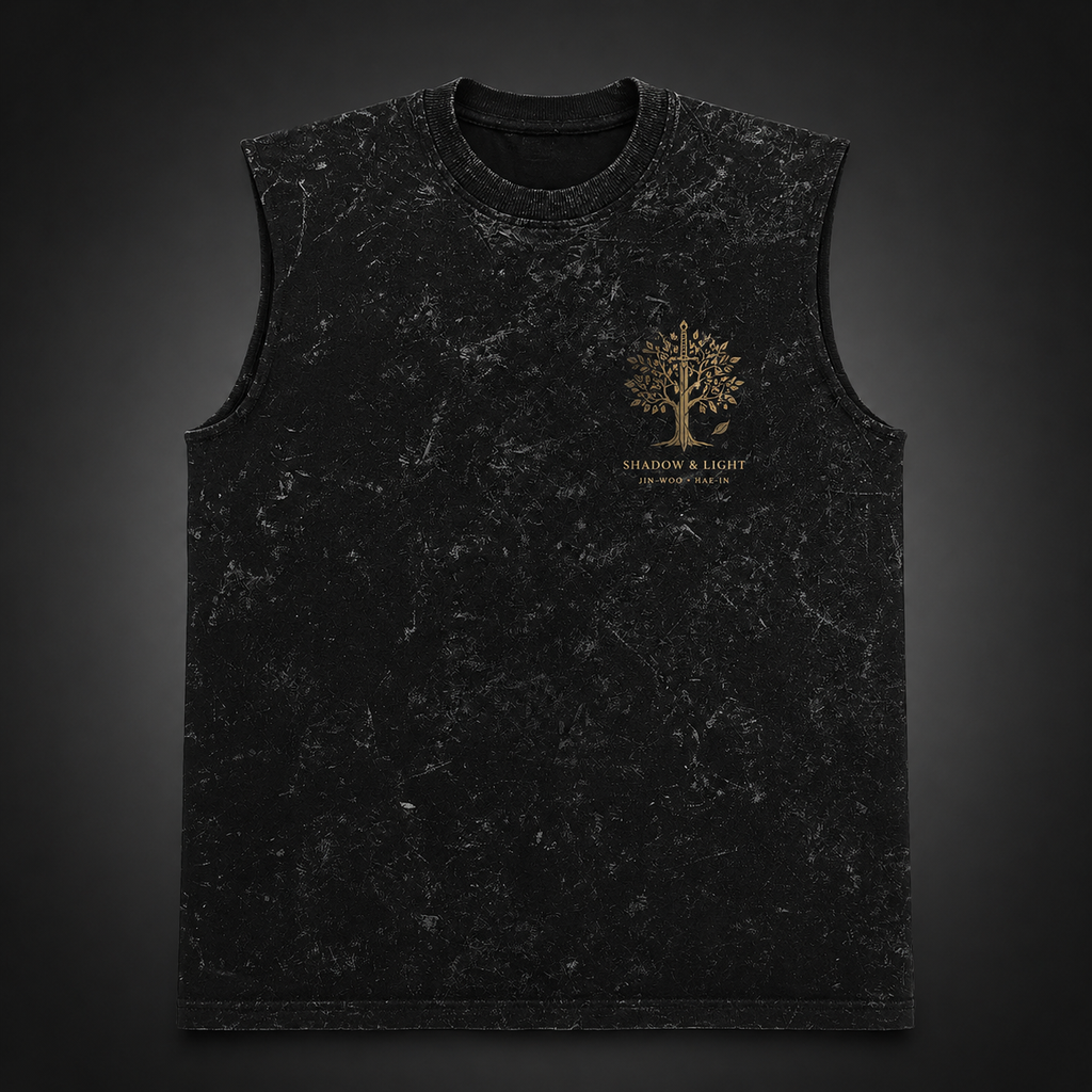 Sung Jin-Woo & Cha Hae-In Solo Leveling Anime Tank Top - Shadow And Light Acid Wash Vest