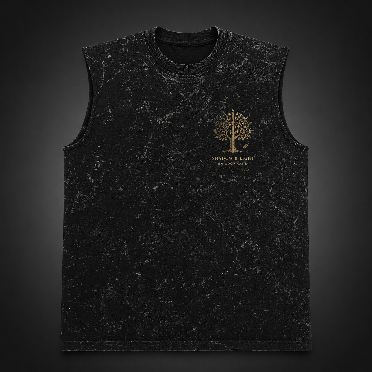 Sung Jin-Woo & Cha Hae-In Solo Leveling Anime Tank Top - Shadow And Light Acid Wash Vest