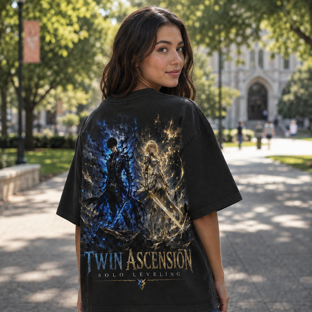 Sung Jin-Woo & Cha Hae-In Solo Leveling Anime Graphic Tee - Twin Ascension