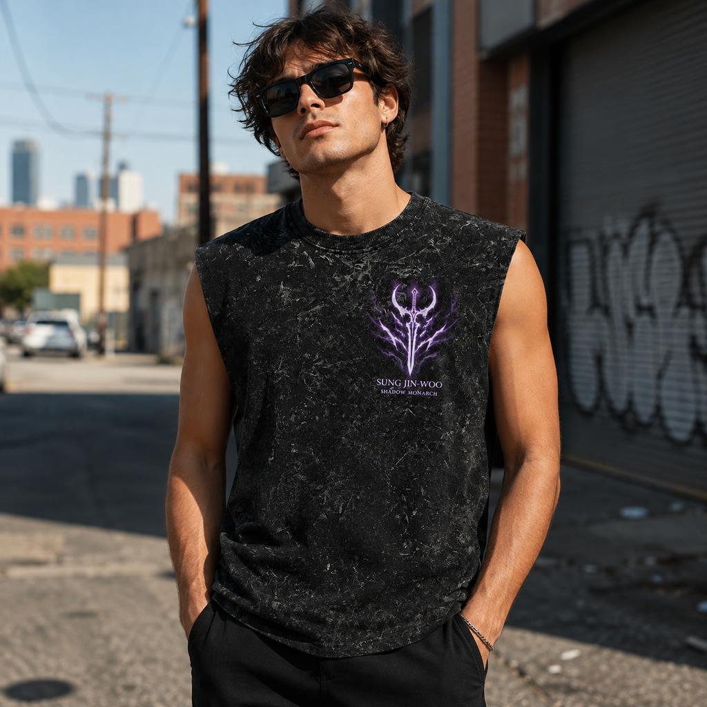 Sung Jin-Woo Solo Leveling Anime Tank Top - Arise Awakening Acid Wash Vest