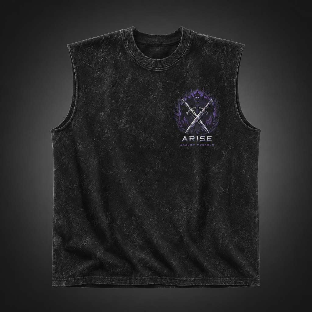 Sung Jin-Woo Solo Leveling Anime Tank Top - Arise Shadow Monarch Acid Wash Vest