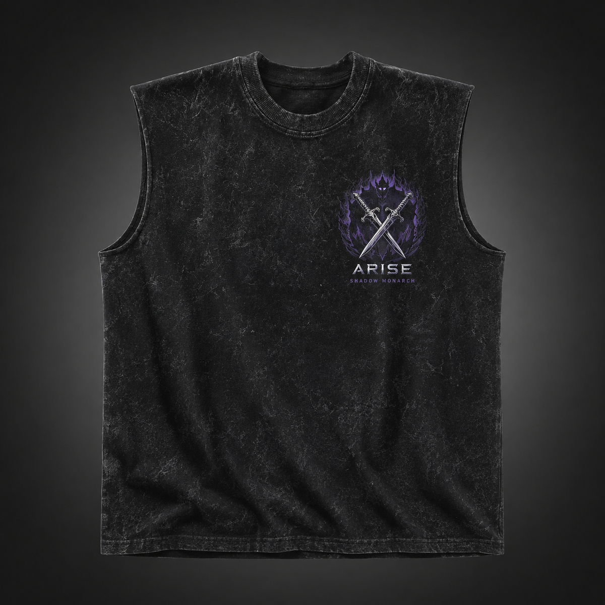 Sung Jin-Woo Solo Leveling Anime Tank Top - Arise Shadow Monarch Acid Wash Vest