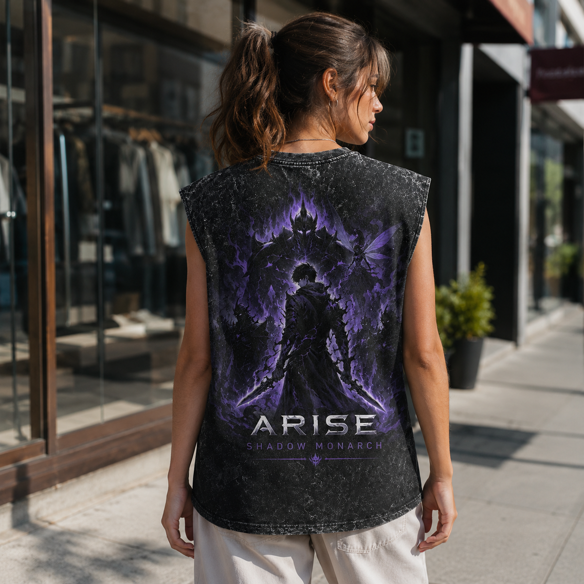 Sung Jin-Woo Solo Leveling Anime Tank Top - Arise Shadow Monarch Acid Wash Vest