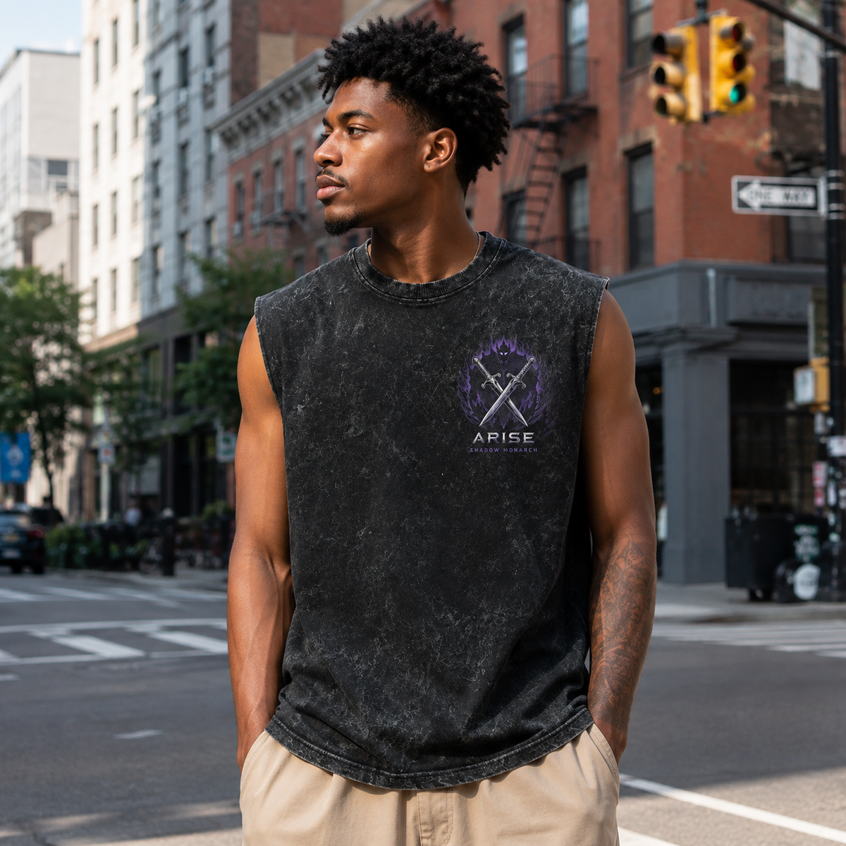 Sung Jin-Woo Solo Leveling Anime Tank Top - Arise Shadow Monarch Acid Wash Vest