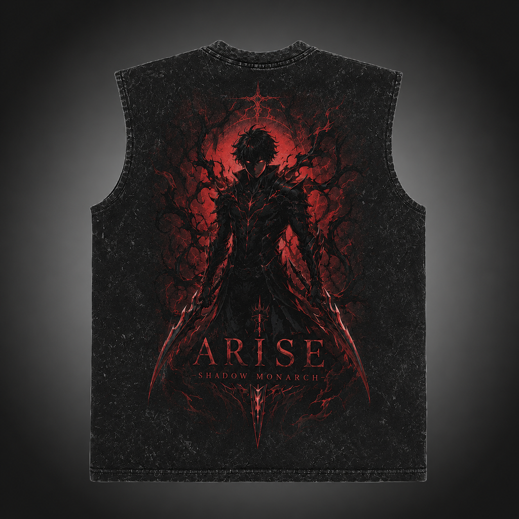 Sung Jin-Woo Solo Leveling Anime Tank Top - Crimson Arise Acid Wash Vest