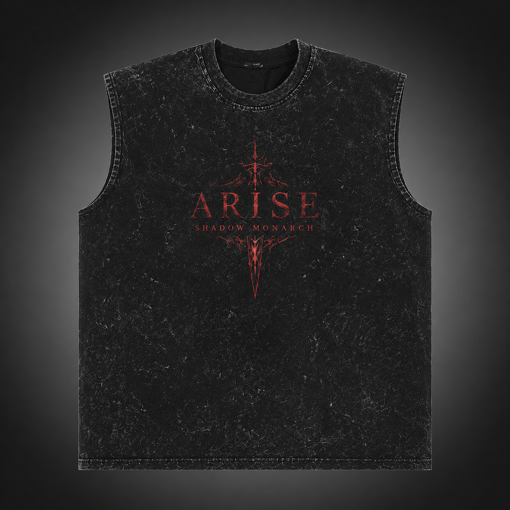 Sung Jin-Woo Solo Leveling Anime Tank Top - Crimson Arise Acid Wash Vest