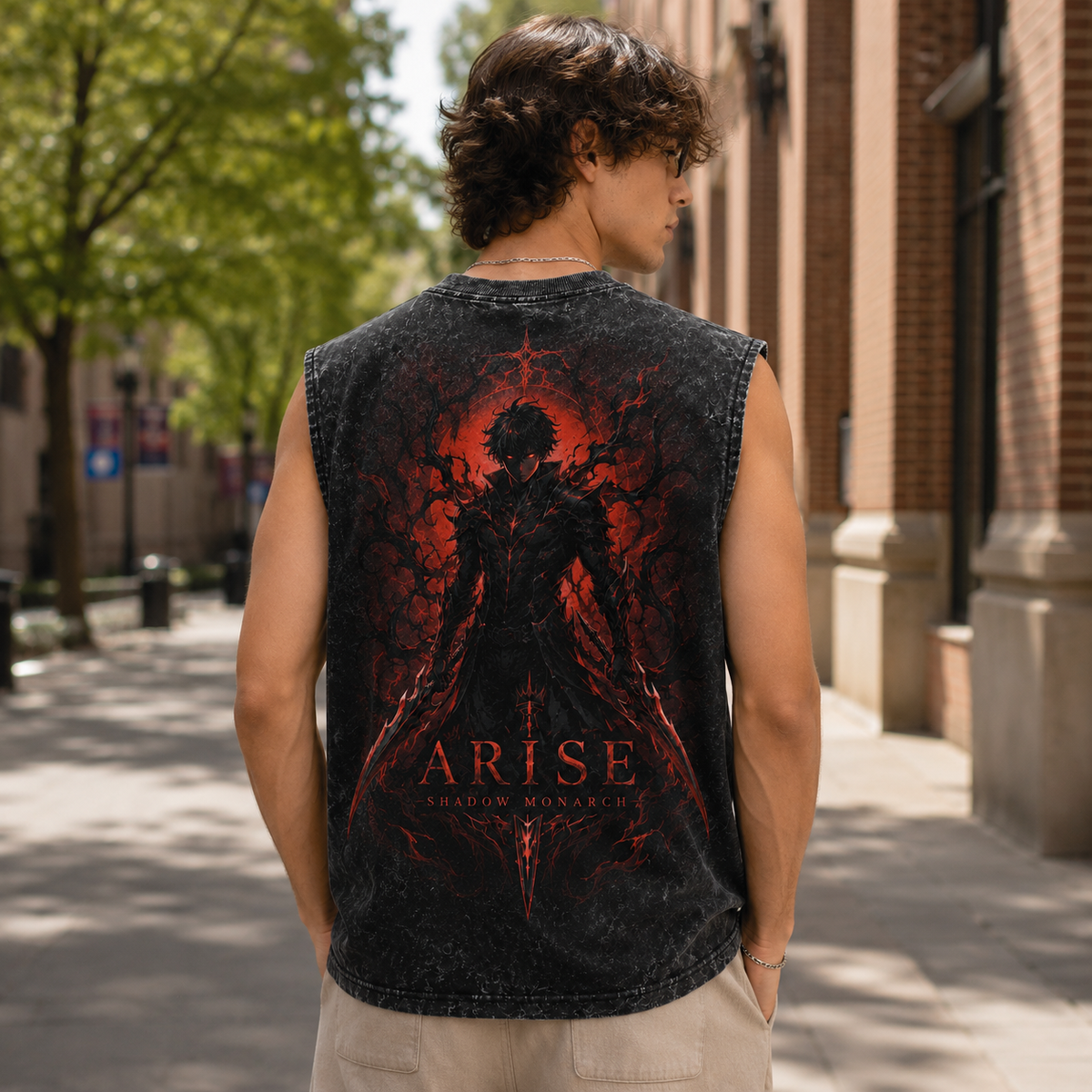 Sung Jin-Woo Solo Leveling Anime Tank Top - Crimson Arise Acid Wash Vest