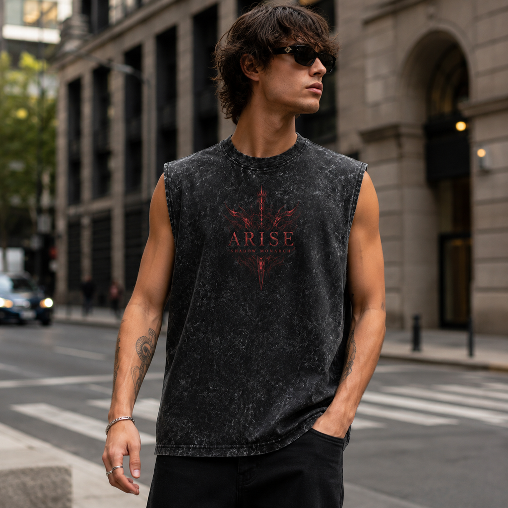 Sung Jin-Woo Solo Leveling Anime Tank Top - Crimson Arise Acid Wash Vest