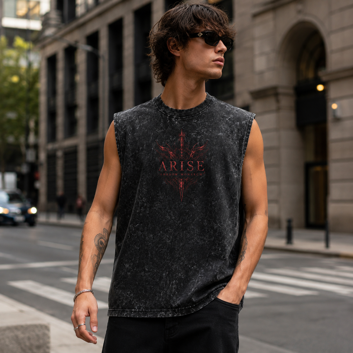 Sung Jin-Woo Solo Leveling Anime Tank Top - Crimson Arise Acid Wash Vest