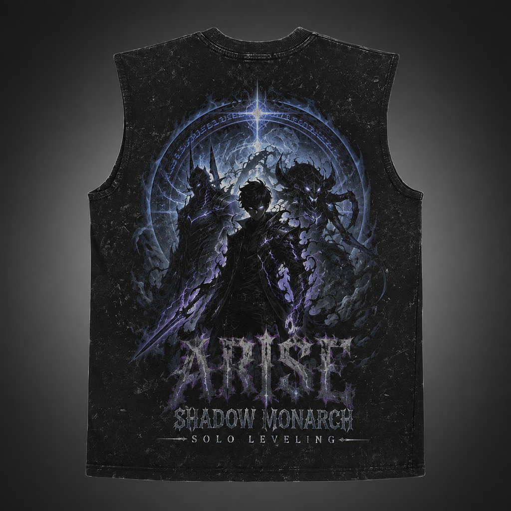 Sung Jin-Woo Solo Leveling Anime Tank Top - Monarch Ascension Acid Wash Vest