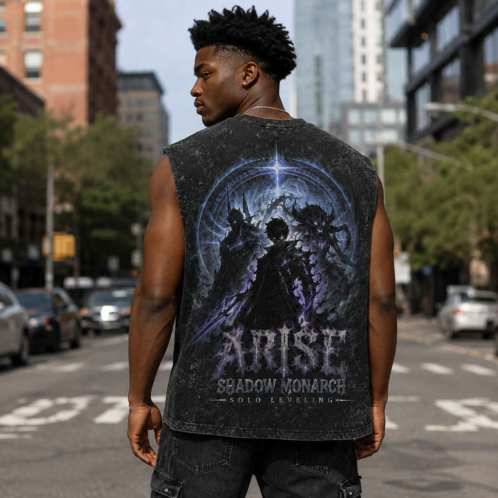 Sung Jin-Woo Solo Leveling Anime Tank Top - Monarch Ascension Acid Wash Vest