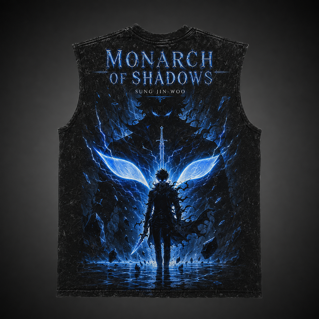 Sung Jin-Woo Solo Leveling Anime Tank Top - Monarch Of Shadows Acid Wash Vest