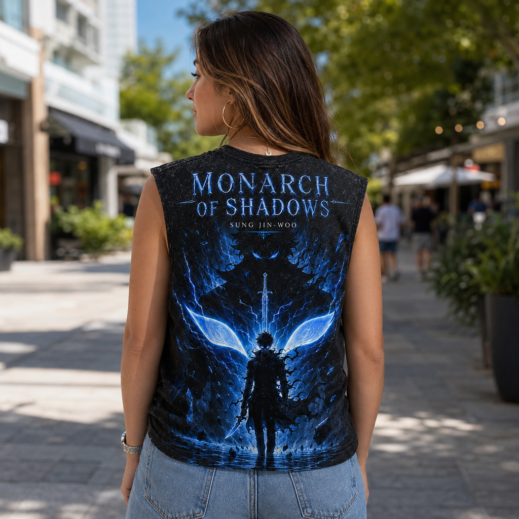 Sung Jin-Woo Solo Leveling Anime Tank Top - Monarch Of Shadows Acid Wash Vest