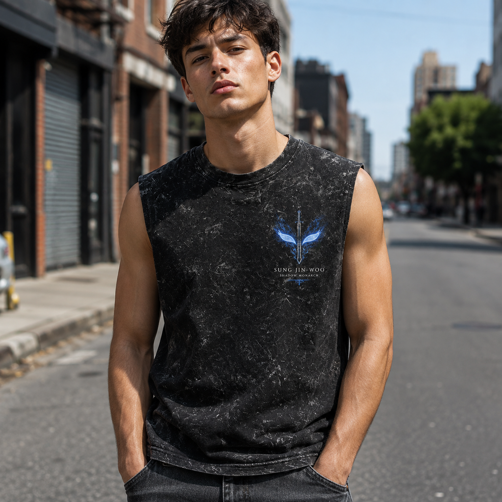 Sung Jin-Woo Solo Leveling Anime Tank Top - Monarch Of Shadows Acid Wash Vest