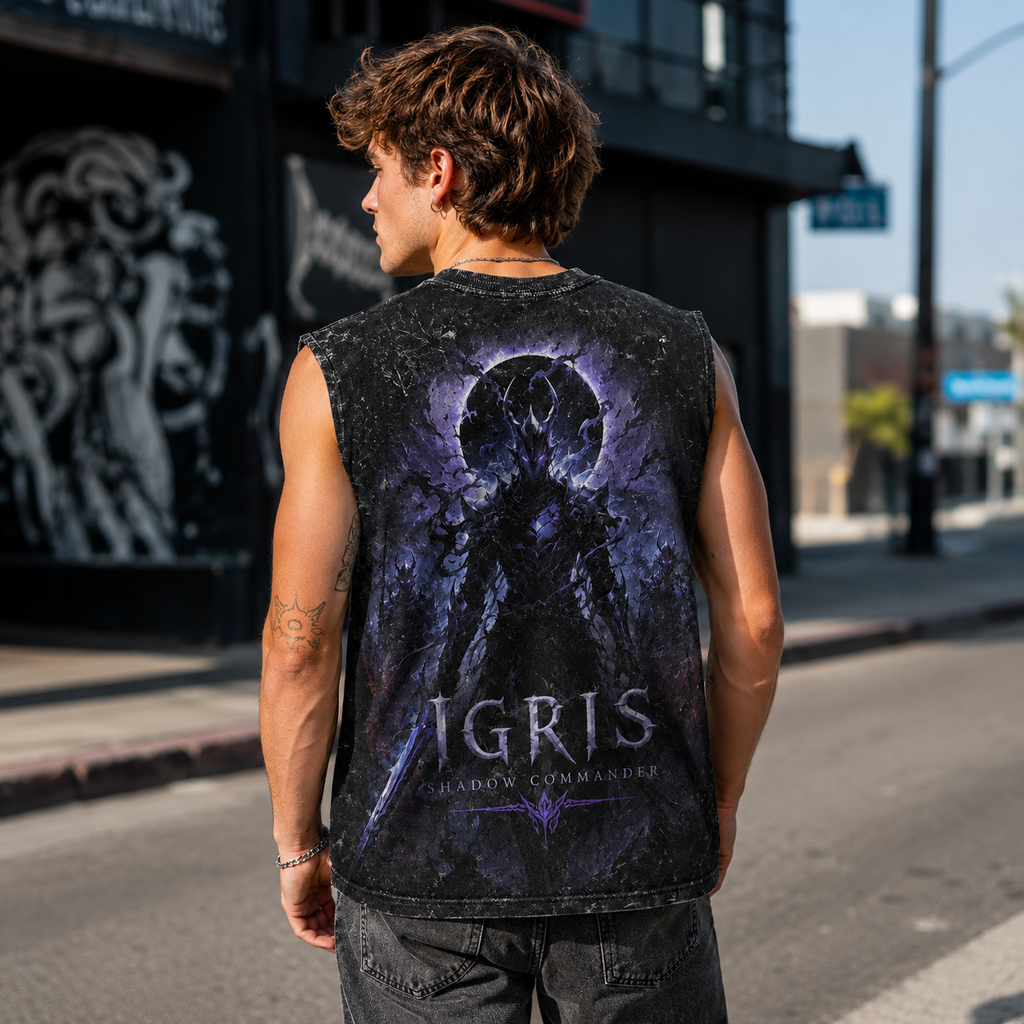 Sung Jin-Woo Solo Leveling Anime Tank Top - Rise Of The Monarch Acid Wash Vest