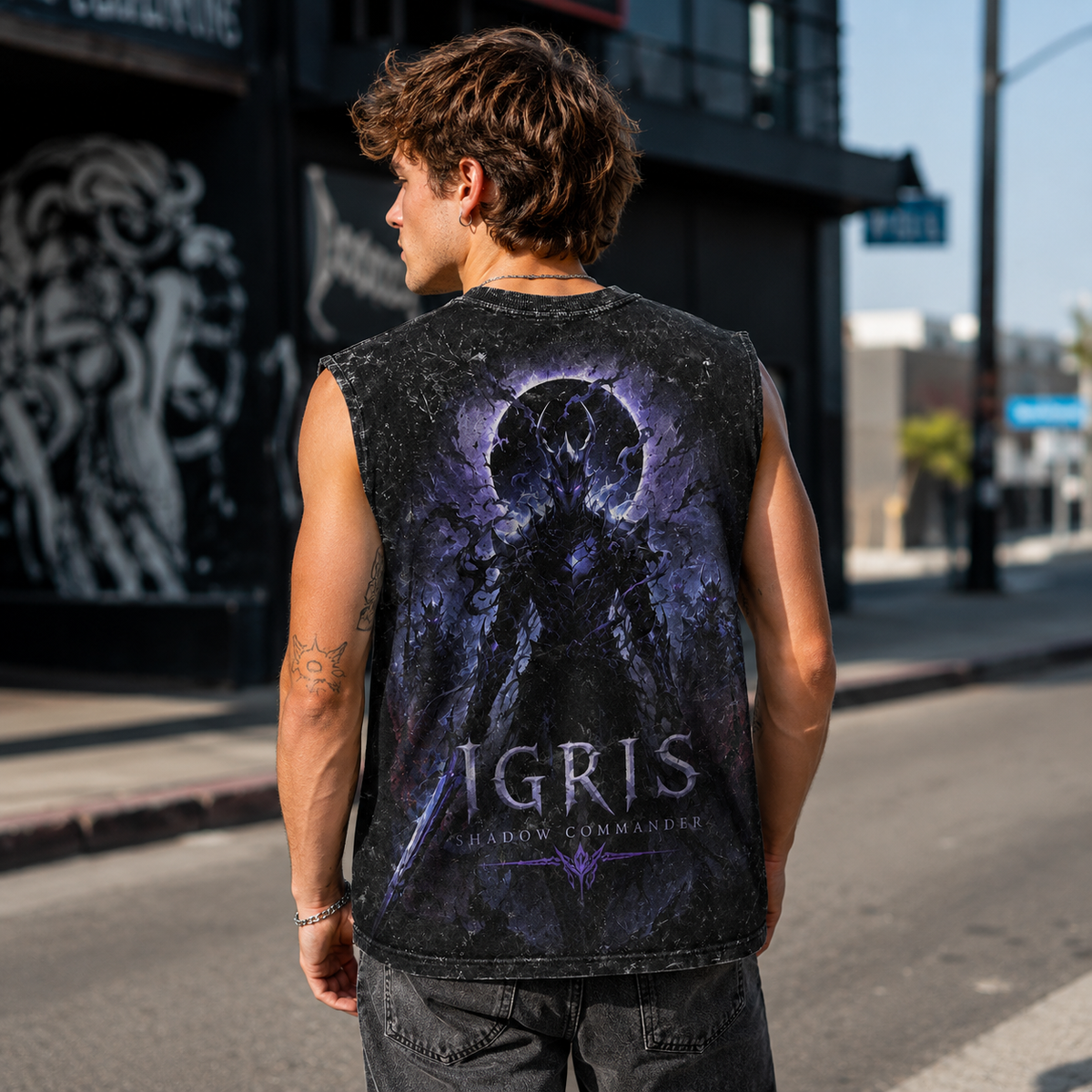 Sung Jin-Woo Solo Leveling Anime Tank Top - Rise Of The Monarch Acid Wash Vest