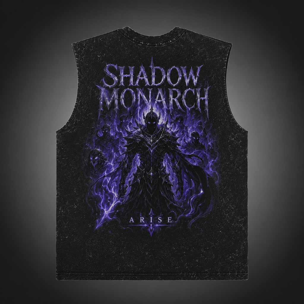 Sung Jin-Woo Solo Leveling Anime Tank Top - Shadow Monarch Arise Acid Wash Vest
