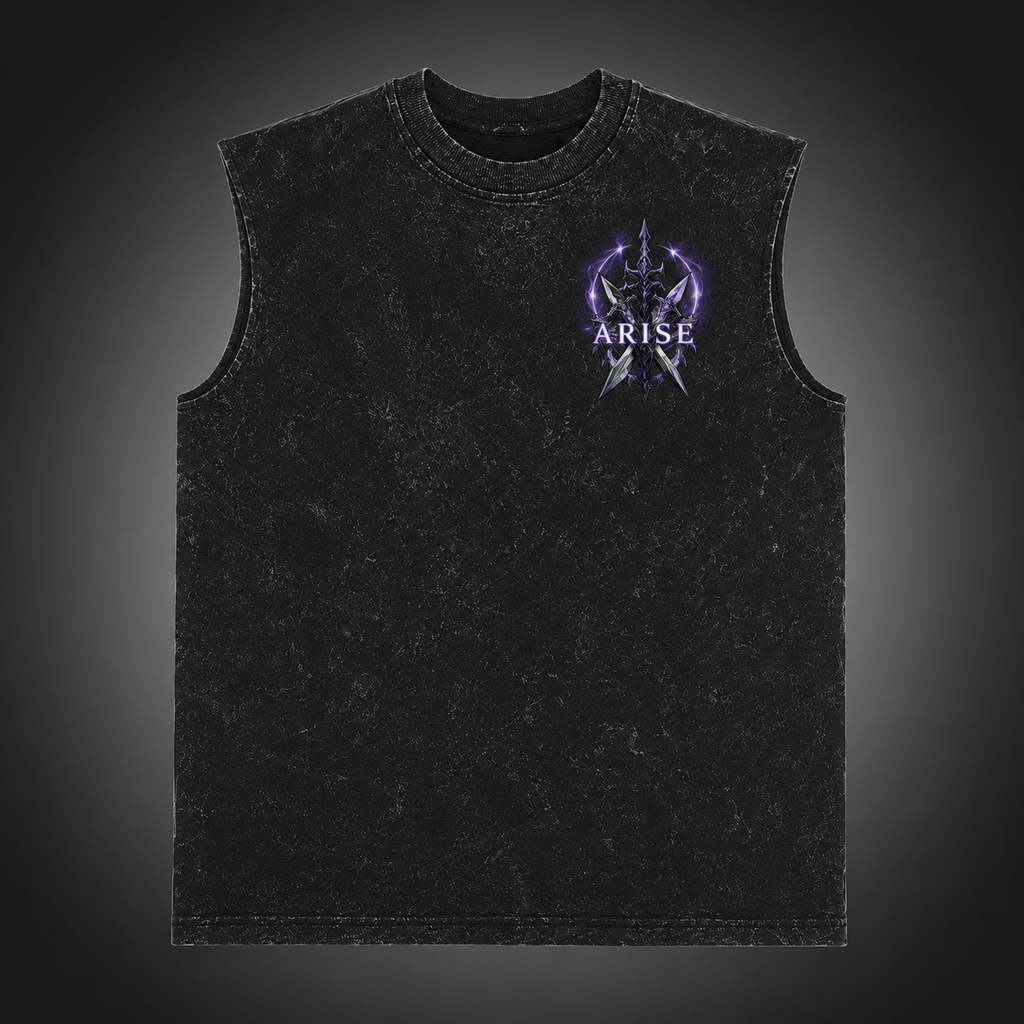 Sung Jin-Woo Solo Leveling Anime Tank Top - Shadow Monarch Arise Acid Wash Vest