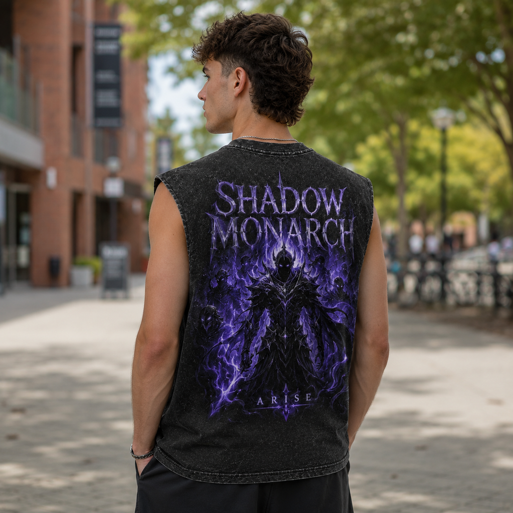 Sung Jin-Woo Solo Leveling Anime Tank Top - Shadow Monarch Arise Acid Wash Vest