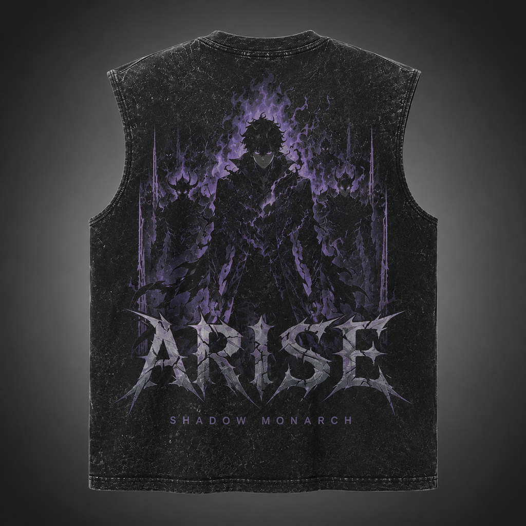 Sung Jin-Woo Solo Leveling Anime Tank Top - Violet Sovereign Acid Wash Vest