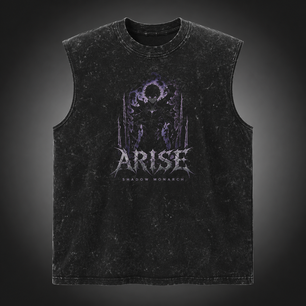 Sung Jin-Woo Solo Leveling Anime Tank Top - Violet Sovereign Acid Wash Vest