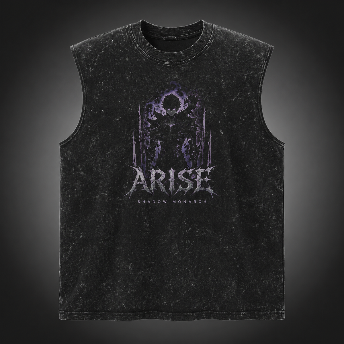 Sung Jin-Woo Solo Leveling Anime Tank Top - Violet Sovereign Acid Wash Vest