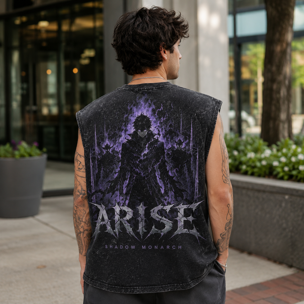 Sung Jin-Woo Solo Leveling Anime Tank Top - Violet Sovereign Acid Wash Vest