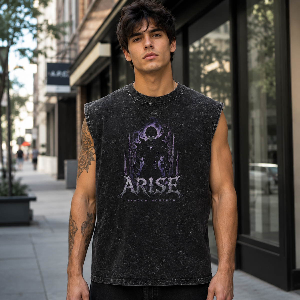 Sung Jin-Woo Solo Leveling Anime Tank Top - Violet Sovereign Acid Wash Vest