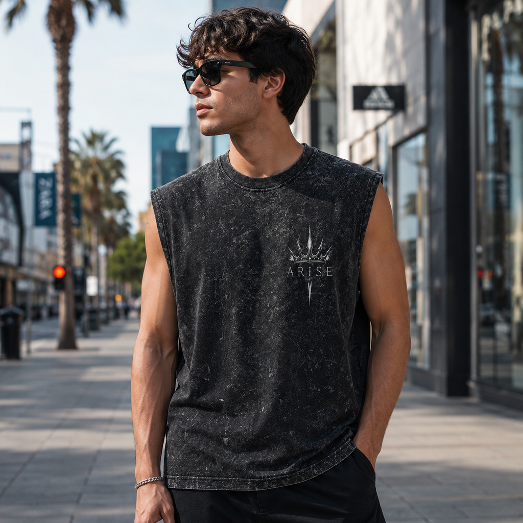 Sung Jin-Woo Solo Leveling Anime Tank Top - Winged Monarch Acid Wash Vest