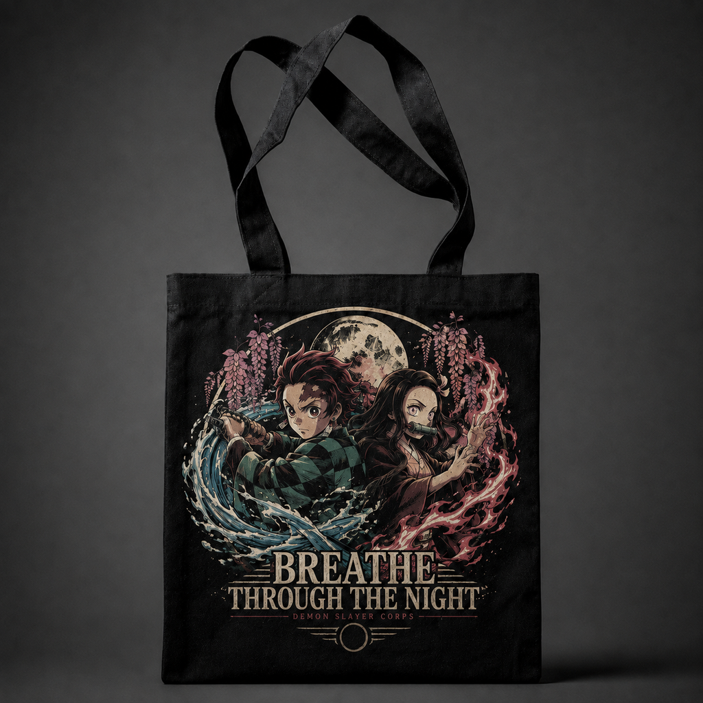 Tanjiro Kamado and Nezuko Kamado Demon Slayer Anime Canvas Tote Bag - Breathe Through Night