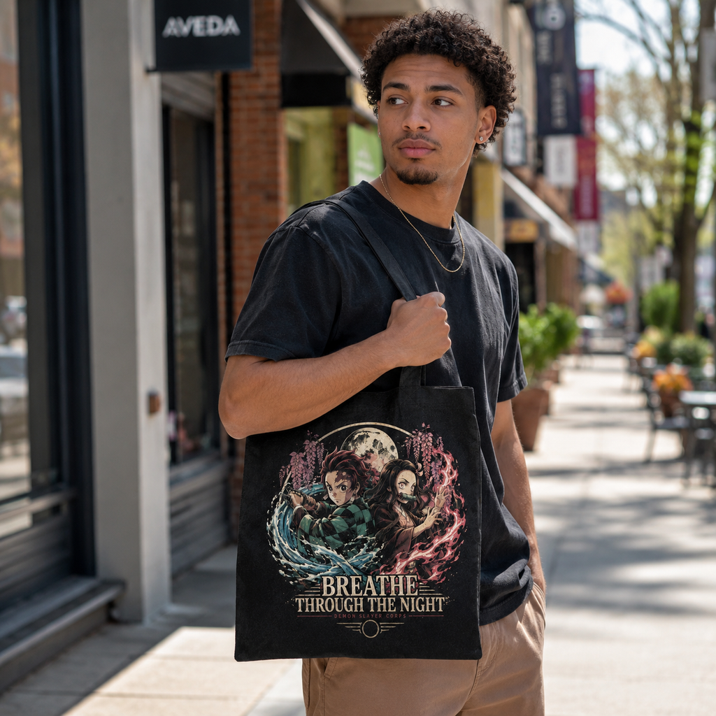 Tanjiro Kamado and Nezuko Kamado Demon Slayer Anime Canvas Tote Bag - Breathe Through Night