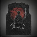 Tanjiro Kamado Demon Slayer Anime Tank Top - Crimson Moon Resolve Acid Wash Vest