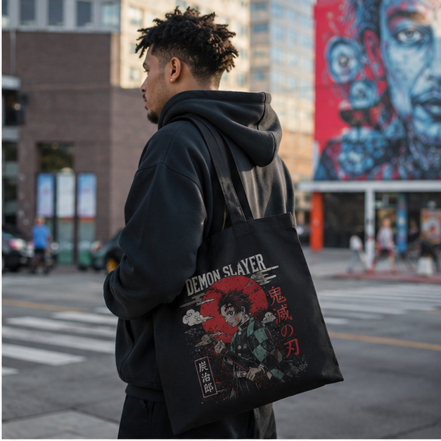 Tanjiro Kamado Demon Slayer Anime Canvas Tote Bag - Crimson Sun Tanjiro