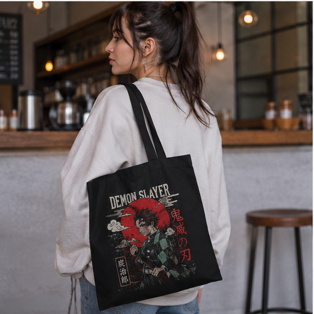 Tanjiro Kamado Demon Slayer Anime Canvas Tote Bag - Crimson Sun Tanjiro