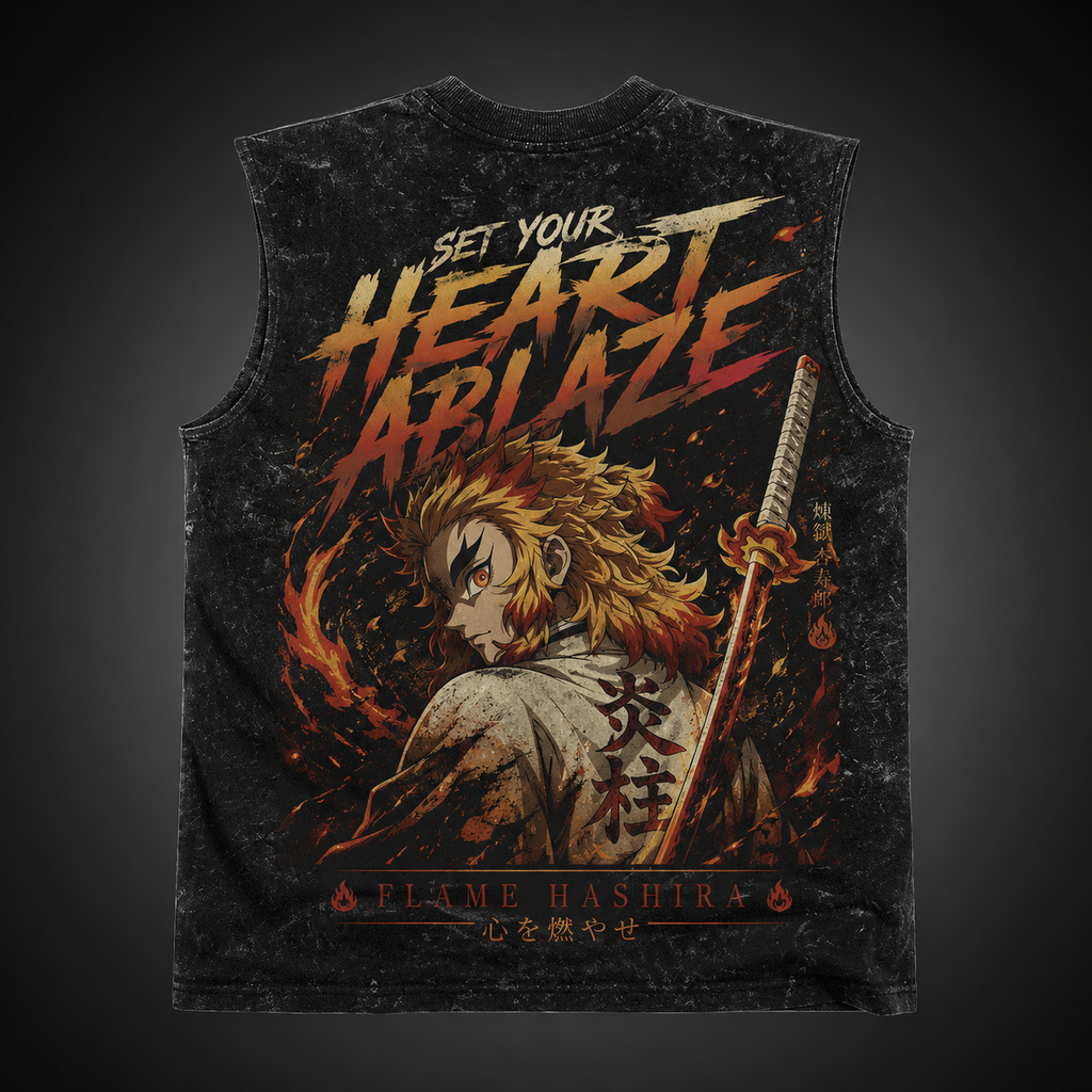 Tanjiro Kamado Demon Slayer Anime Tank Top - Cut The Darkness Acid Wash Vest