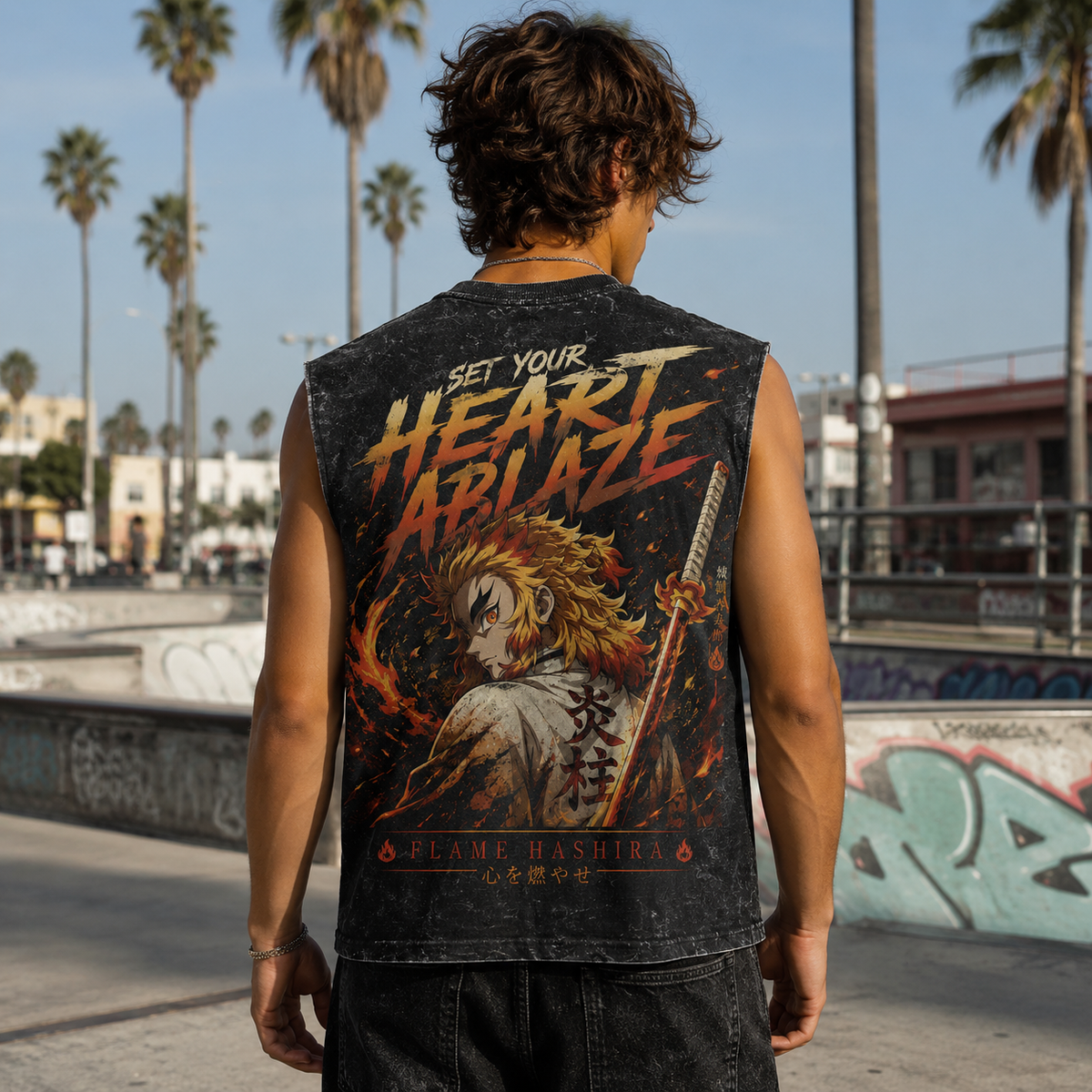 Tanjiro Kamado Demon Slayer Anime Tank Top - Cut The Darkness Acid Wash Vest