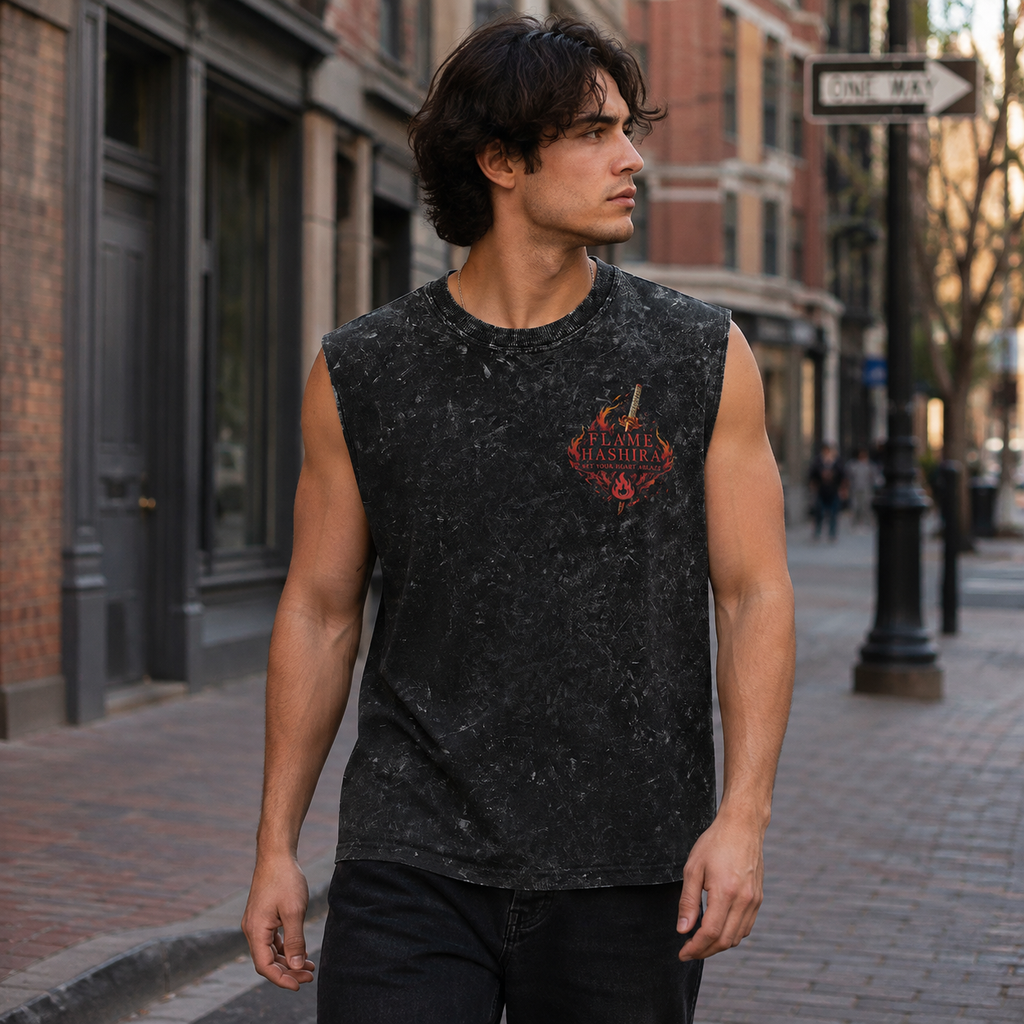 Tanjiro Kamado Demon Slayer Anime Tank Top - Cut The Darkness Acid Wash Vest