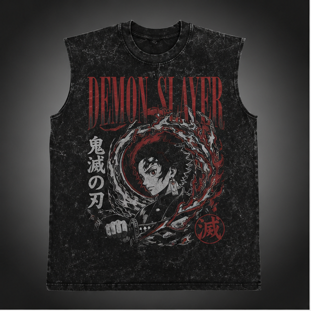 Tanjiro Kamado Demon Slayer Anime Tank Top - Torii Gate Path Acid Wash Vest