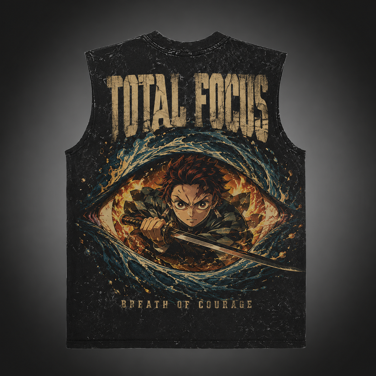Tanjiro Kamado Demon Slayer Anime Tank Top - Total Focus Acid Wash Vest