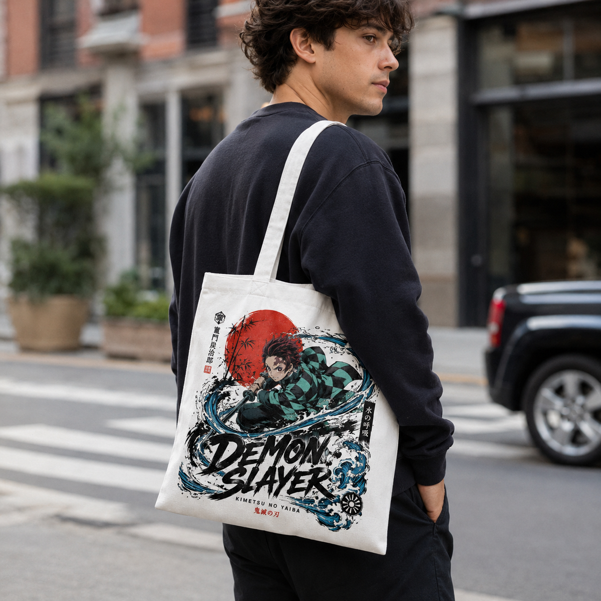 Tanjiro Kamado Demon Slayer Anime Canvas Tote Bag - Water Breathing Strike