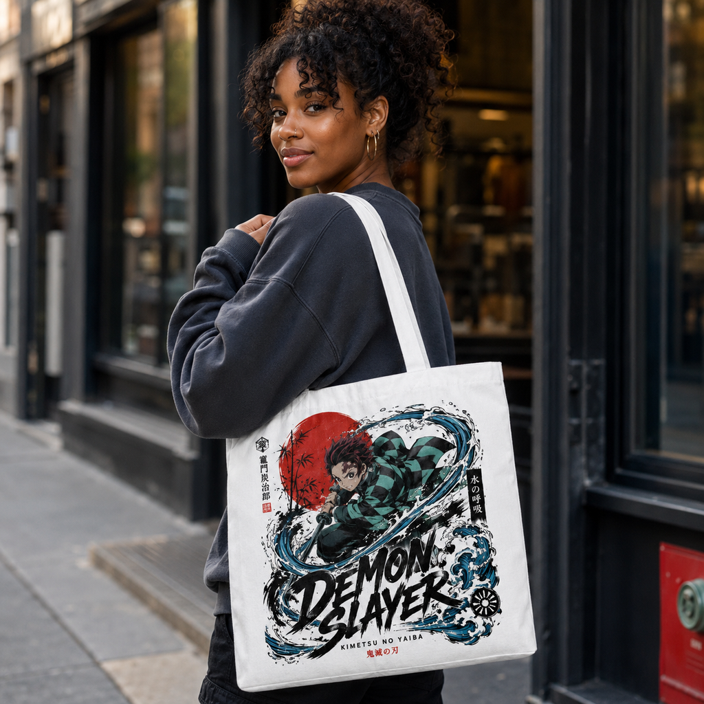 Tanjiro Kamado Demon Slayer Anime Canvas Tote Bag - Water Breathing Strike