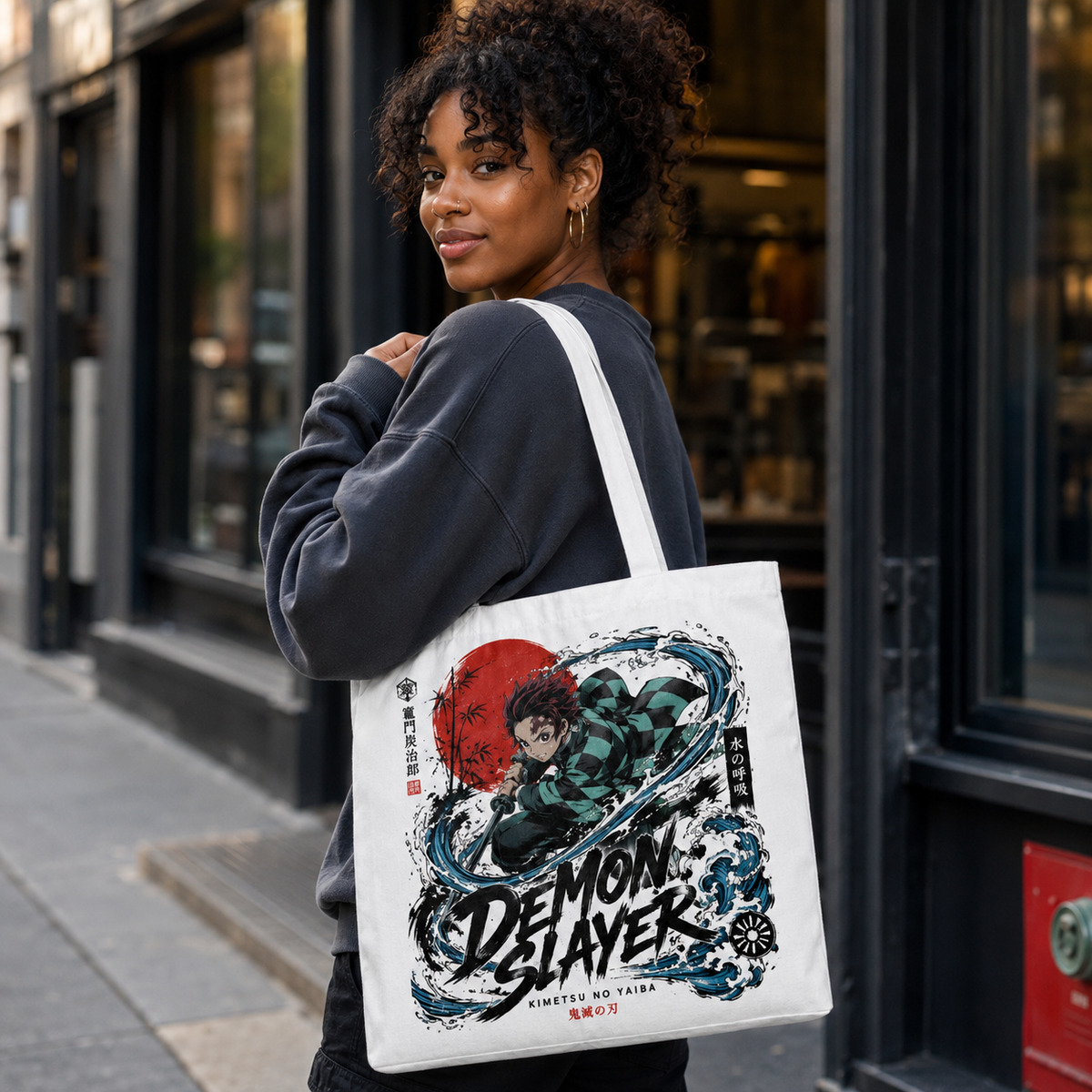 Tanjiro Kamado Demon Slayer Anime Canvas Tote Bag - Water Breathing Strike