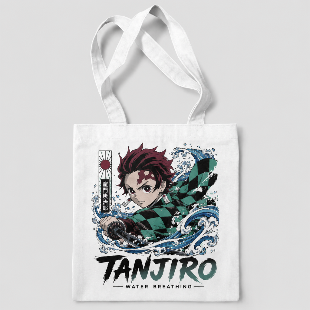 Tanjiro Kamado Demon Slayer Anime Canvas Tote Bag - Water Breathing Waves