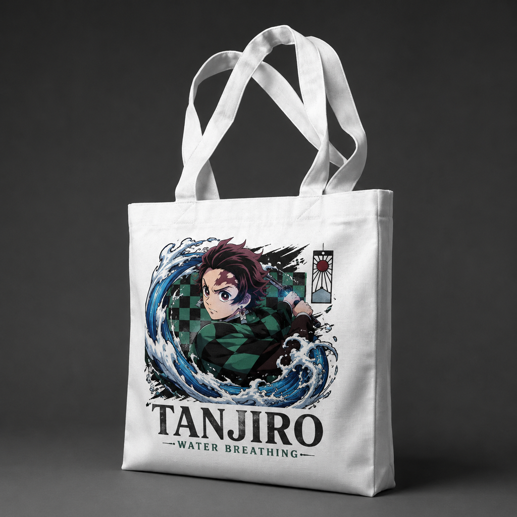 Tanjiro Kamado Demon Slayer Anime Canvas Tote Bag - Water Breathing Waves