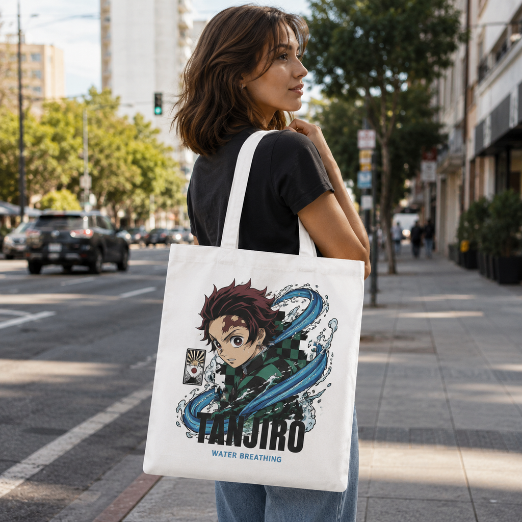 Tanjiro Kamado Demon Slayer Anime Canvas Tote Bag - Water Breathing Waves