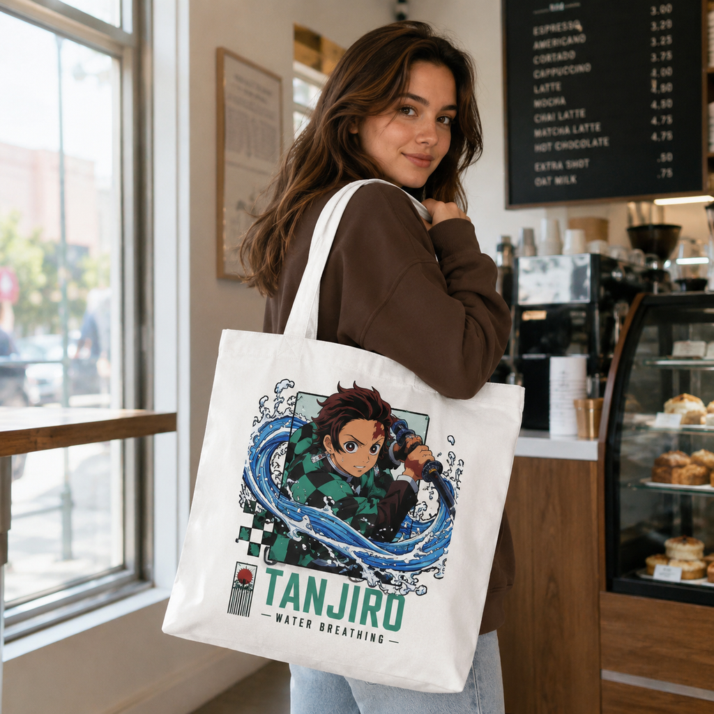 Tanjiro Kamado Demon Slayer Anime Canvas Tote Bag - Water Breathing Waves