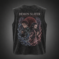 Tanjiro Kamado & Nezuko Kamado Demon Slayer Anime Tank Top - Blood Moon Siblings Acid Wash Vest