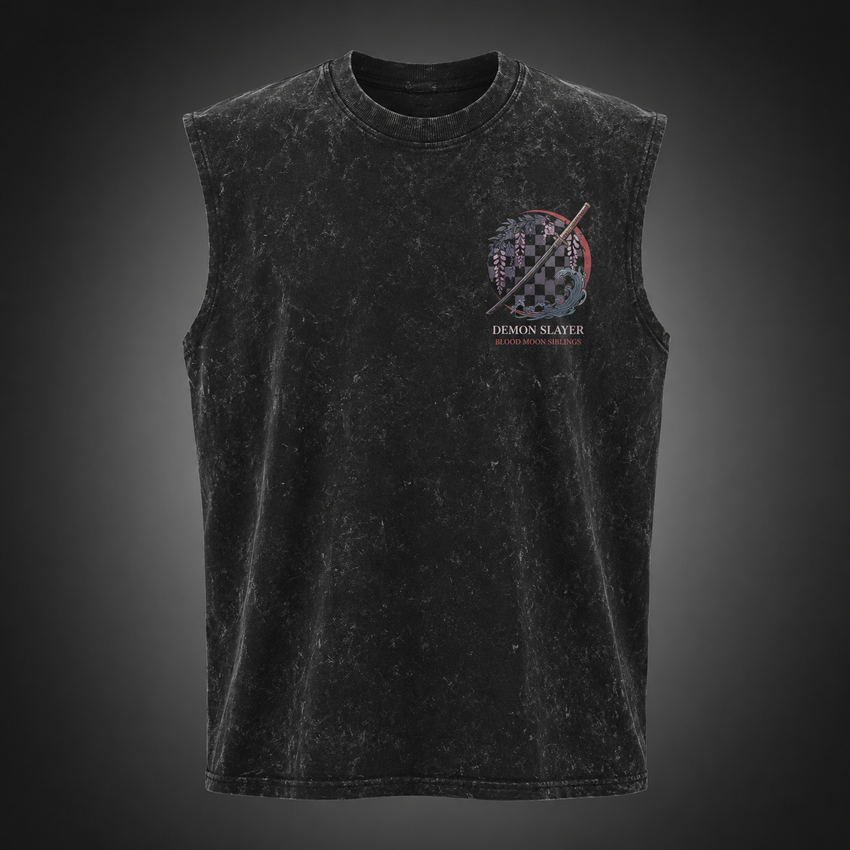 Tanjiro Kamado & Nezuko Kamado Demon Slayer Anime Tank Top - Blood Moon Siblings Acid Wash Vest