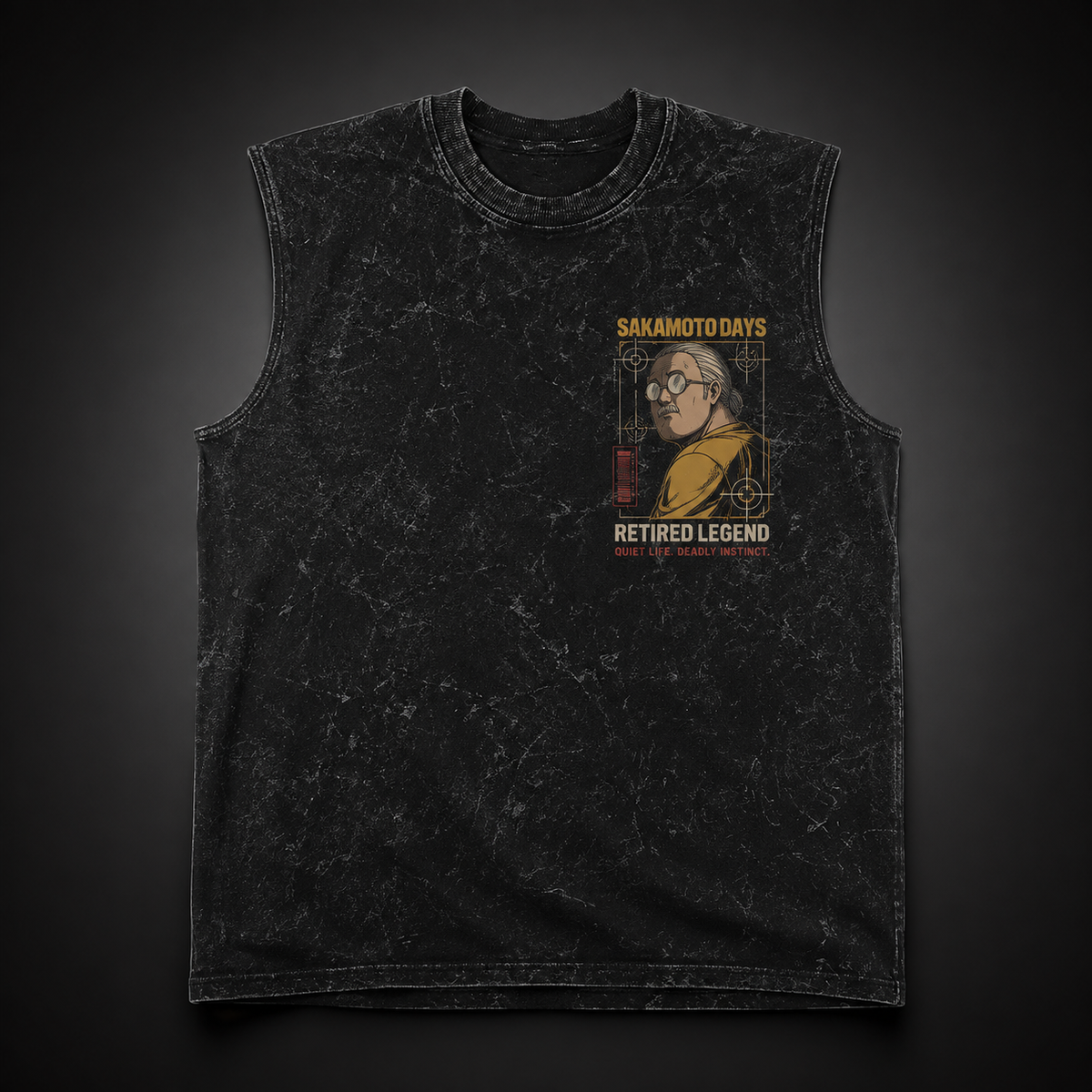 Taro Sakamoto Sakamoto Days Anime Tank Top - Calm Under Fire Acid Wash Vest